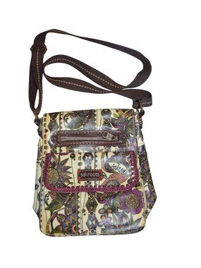 Sakroots Peace Owl Boho Floral Coated Canvas Crossbody Purse Bag Earth Tone Fall